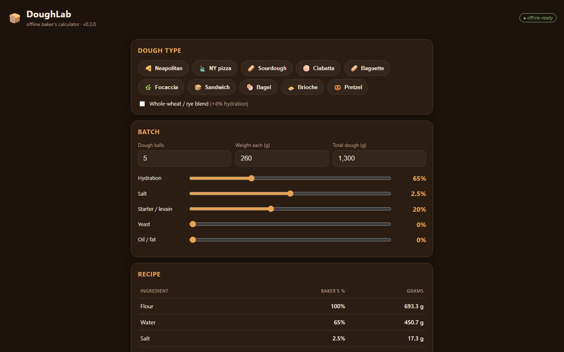DoughLab baker&rsquo;s calculator app