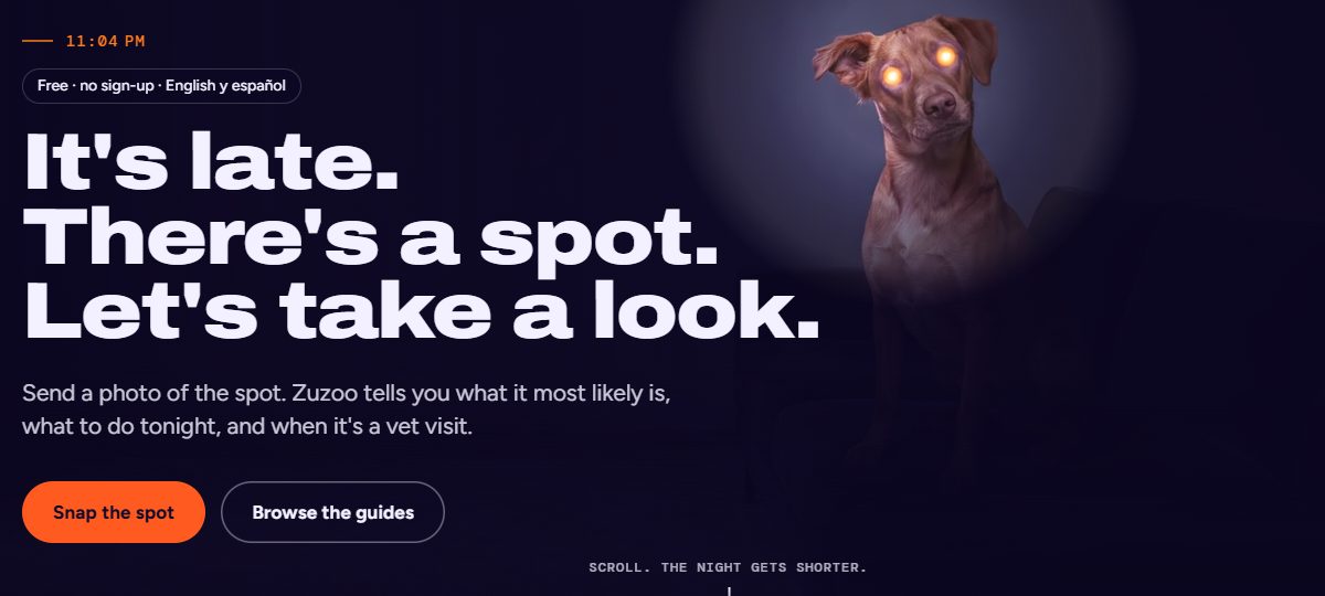 Zuzoo website: send a photo of the spot on your dog